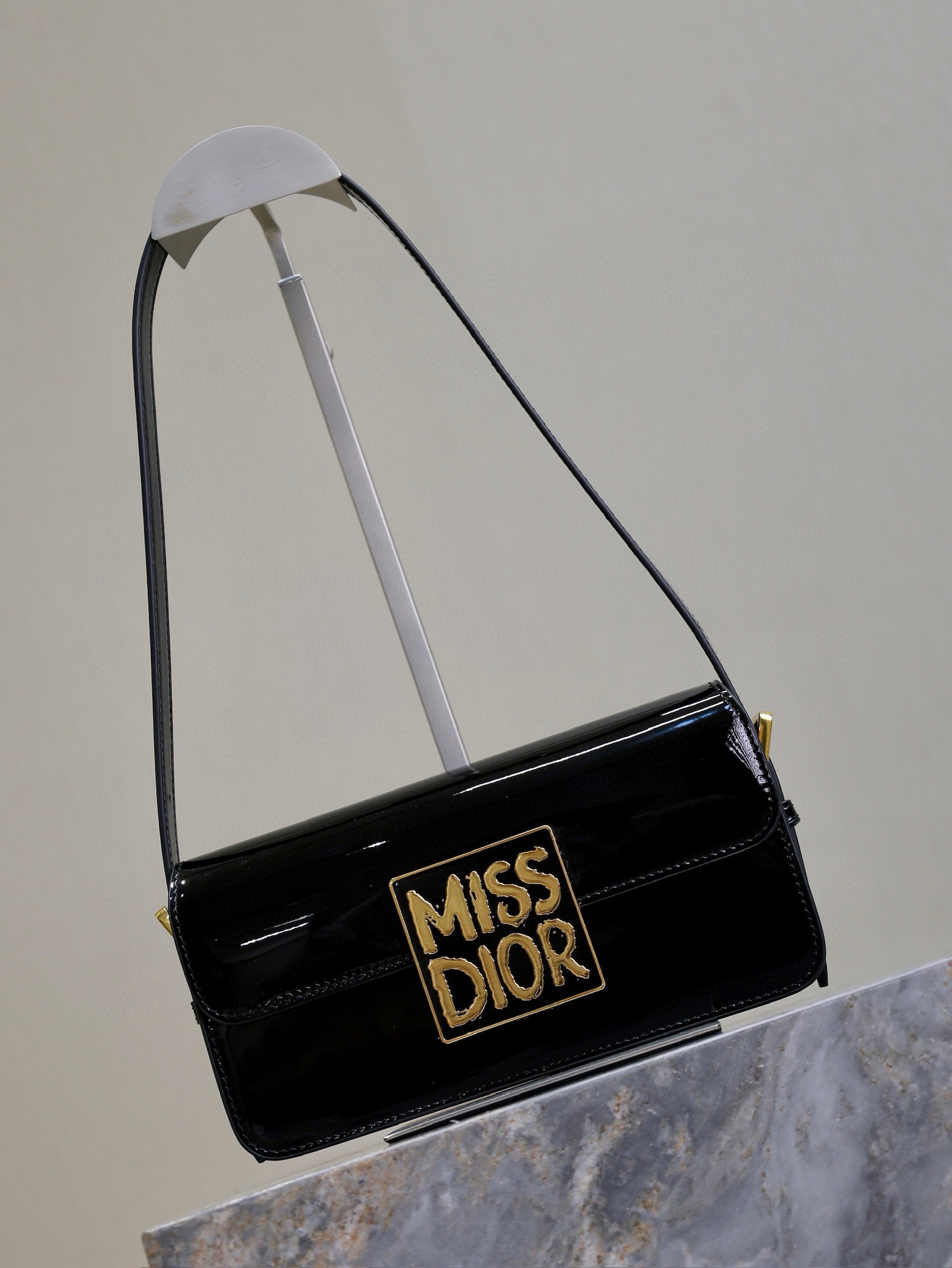 Miss Dior Flap Bag Black Patent Calfskin